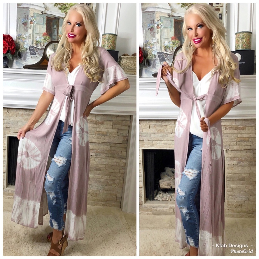 💗LAST 2! Blush Longline Tie Dye Front Tie Duster! - Picture 2 of 5